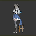 Fantasy Game Character Wearing Blue Skirt White Top Brown Hair Bow And Open Arms