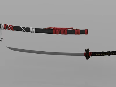 Traditional Japanese Katana Weapon With Black Red Sheath And Sharp Steel Blade Design 3d model