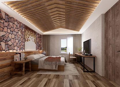 New Chinese Room Folk Homestay Hotel Room Big Bed Room 3d model