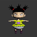 Cartoon Girl With Black Hair Three Braids Red Hair Ties Yellow Dress Purple Shoes