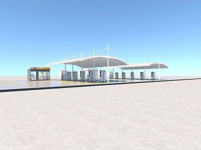 Modern White Canopy Sheltering EV Charging Station In Outdoor Area 3d model
