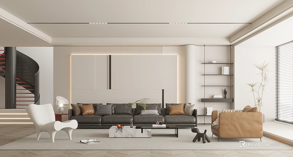 Elegant Modern Living Room Interior With Sofa Coffee Table And Decorative Lighting 3d model