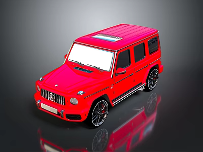 Red Shiny SUV With Black Alloy Wheels Front Grille And Reflective Roof Design 3d model