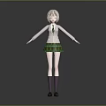 Child Wearing School Uniform White Shirt Green Tie Green Plaid Skirt Standing With Arms Outstretched