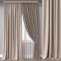 Beige Textured Curtains With Sheer Layers For Elegant Modern Window Decor 3d model