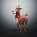 Low Poly Style Reindeer Character With Red Nose And Golden Bell Collar
