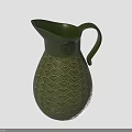 Green Ceramic Pitcher with Scallop Wave Pattern and Curved Handle for Home Decor 3d model