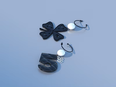 Black Butterfly And Number 5 Shaped Jewelry Accessories With White Pearls And Hook Design 3d model