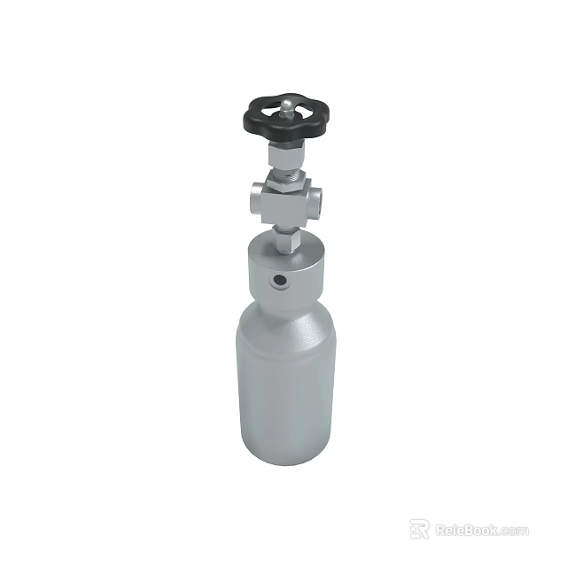 Silver Industrial Device With Black Knob And Cylindrical Container Structure 3d model 