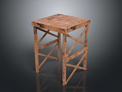 Wooden Table with Rustic Plank Top and Cross Leg Structure in Industrial Design Style 3d model