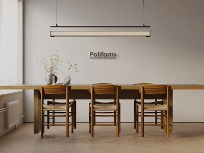 Modern Wooden Dining Table Set With Four Chairs Hanging Light And Poliform Sign 3d model