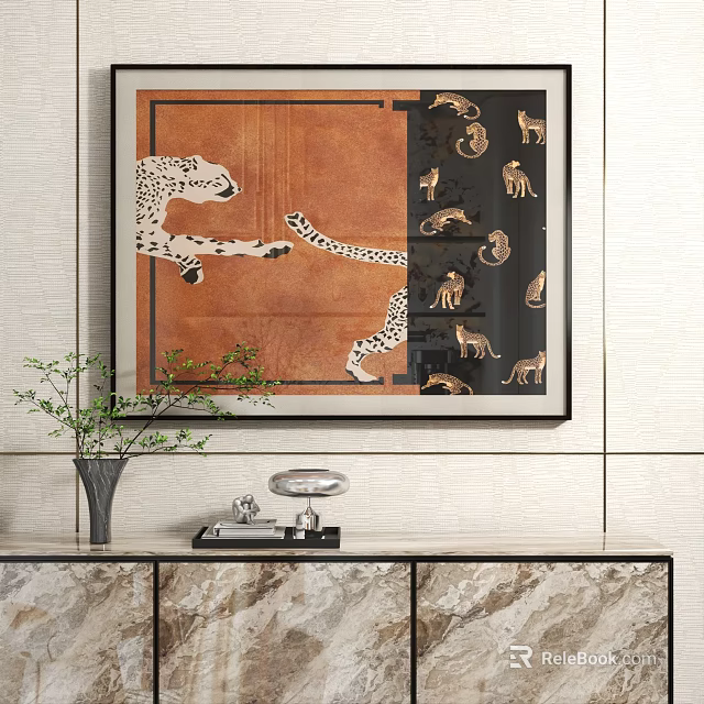 Modern Abstract Painting With Leopard Figures Brown and Black Tones Geometric Patterns 3d model