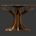 Round Dining Table With Scalloped Edge And Green Gold Gradient Top On Wooden Curved Legs