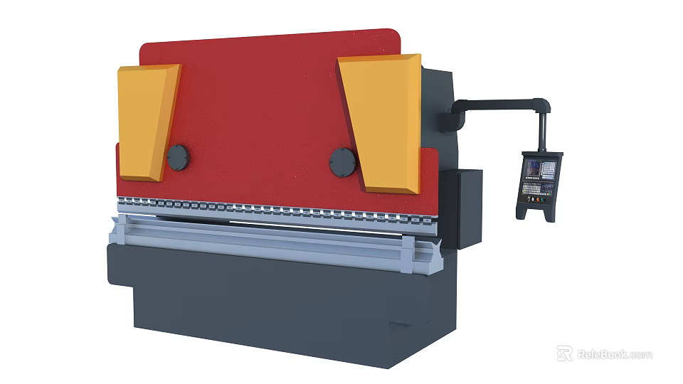 Industrial Bending Machine With Red Yellow Panels And Digital Control Panel 3d model 
