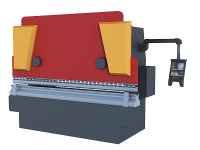 Industrial Bending Machine With Red Yellow Panels And Digital Control Panel 3d model