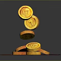 Shining Gold Coins Falling On Wooden Board With Stacked Coins Design