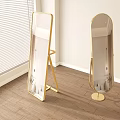 Stylish Rectangular and Oval Mirrors with Golden Stands on Wooden Floor Near Window