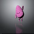 Pink Droplet Shaped Cartoon Creature With Smiling Face Raised Arm And Black Stripes Standing