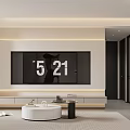 Modern Living And Dining Room Interior With Black Sofa Round Coffee Table And Artwork
