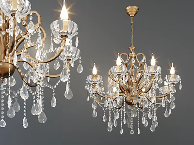 Illuminated Crystal Chandelier With Gold Frame And Sparkling Crystal Pendants 3d model