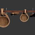 Four Decorative Wooden Spoons Hanging On Wall Mounted Rack For Kitchen Utensil Storage And