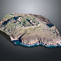 Coastal Island Landscape With Cliff Fortress And Ocean Shoreline View