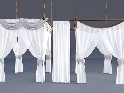 Elegant White Ceiling Drapery With Hanging Pleated Panels And Tied Accents 3d model