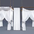 Elegant White Ceiling Drapery With Hanging Pleated Panels And Tied Accents