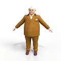 Man in Brown Double Breasted Suit with White Hair Standing Open Arms Against White Background