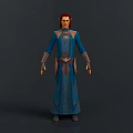 3D Fantasy Character In Blue Robe With Red Hair And Intricate Patterns