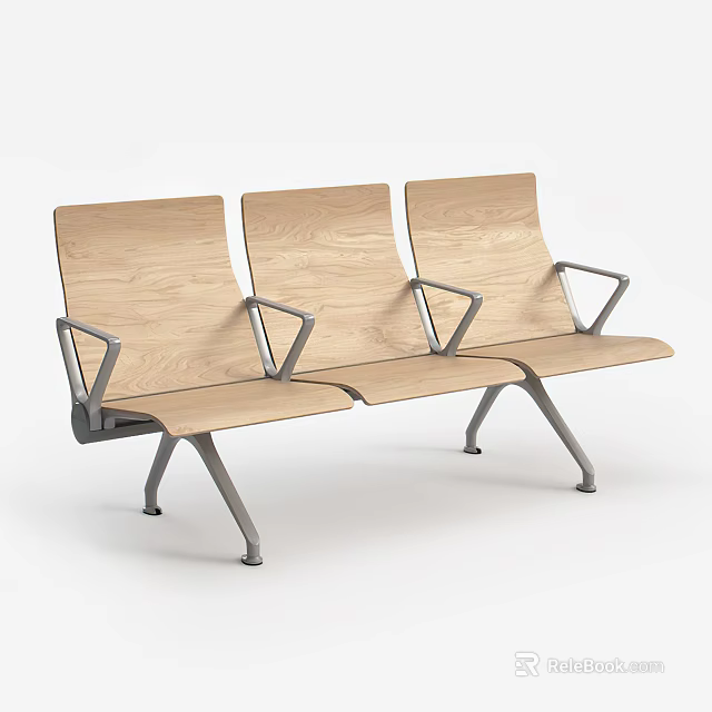 Modern Public Chair With Wooden Backrest Metal Armrests And Legs For Waiting Areas 3d model 