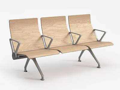 Modern Public Chair With Wooden Backrest Metal Armrests And Legs For Waiting Areas 3d model