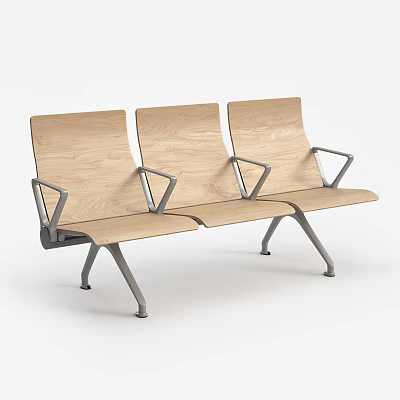 Modern Public Chair With Wooden Backrest Metal Armrests And Legs For Waiting Areas 3d model