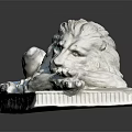 Detailed White Stone Lion Sculpture in Lying Posture with Rectangular Base 3d model