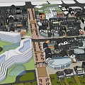 Traditional and Modern Commercial Street with Diverse Architecture Shops and Pedestrian Areas