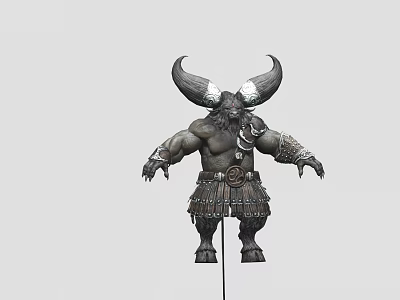Game Movie Character With Huge Horns Muscular Build Tribal Style Outfit 3d model