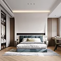 Modern Bedroom Interior With Comfortable Bed Bedside Table Wardrobe Desk Chair And Window 3d model