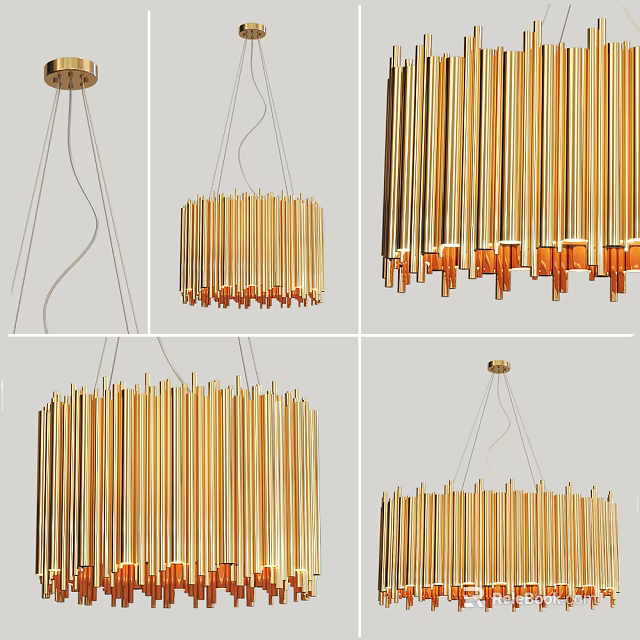 Modern Gold Cylinder Pendant Light Fixture With Vertical Tube Design 3d model 