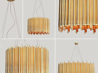 Modern Gold Cylinder Pendant Light Fixture With Vertical Tube Design 3d model