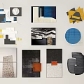 Abstract Geometric Artworks With Colorful Shapes Textures And Modern Compositions