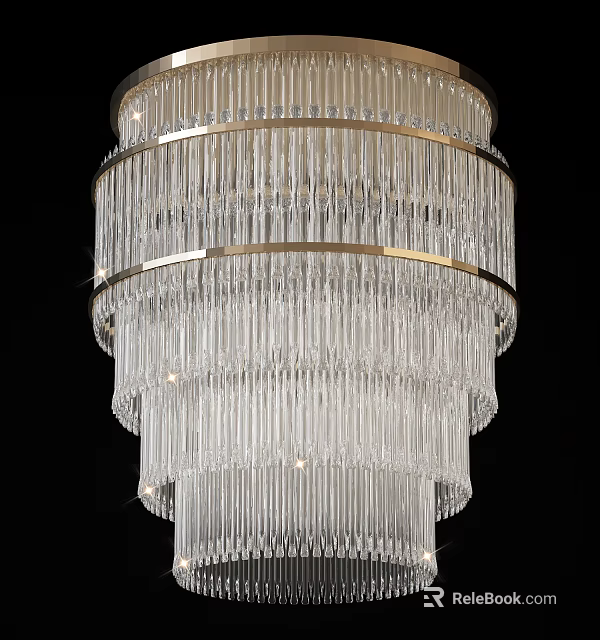 Elegant Modern Crystal Chandelier With Golden Frame And Hanging Crystal Prisms 3d model 