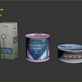 Different Food Containers Including Salt Box Milk Herring And Brown Can On Reflective Surface