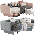 Modern Sofa And Bed Interior With Cozy Cushions Blankets And Side Table