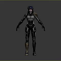 Sci Fi Warrior Character With Blue Hair And Black Silver Armored Suit