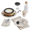Delicious Blueberry Cheesecake Topped With Blueberries Served With Milk Bottle Glass Fork Knife And Plates