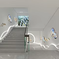 Science and Technology Museum Exhibition Hall Staircase Featuring Marine Life Murals and Educational Exhibits