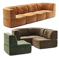Modern Brown Velvet Sofa Dark Brown Curved Sofa And Green Single Chair Furniture Set