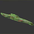 Decorative Golden Long Weapon Featuring Intricate Design And Red Accents