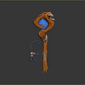 Orange Enchanted Staff With Blue Gemstone Claw Design Textured Shaft Blue Cord And Tassel