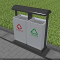 Roadside Covered Trash Bins With Recycling And General Waste Labels On Sidewalk Next To Grass
